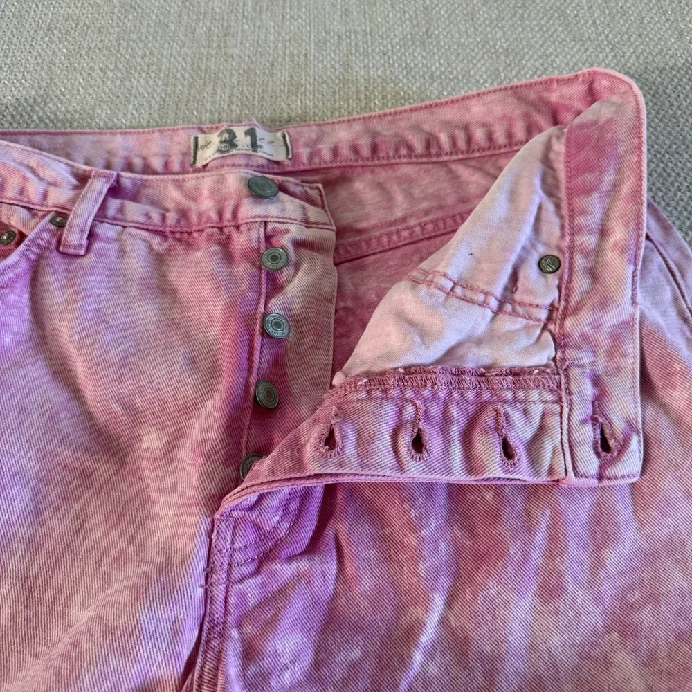 Free People‎ Maggie Jean Acid Wash Pink Button Fly Copped Distressed Hem 31